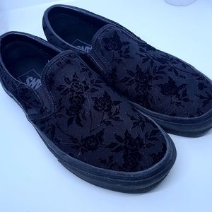 Black Floral Vans Slip-on Loafer Sneakers Size 9.5
